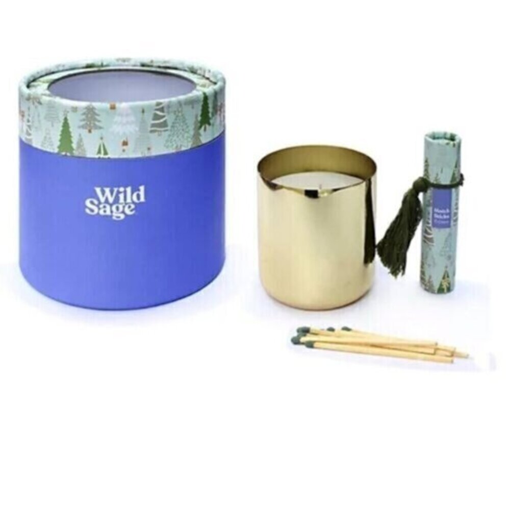 Wild Sage 2 Piece Gingerbread 11 oz. Candle and Matches Gift Set New